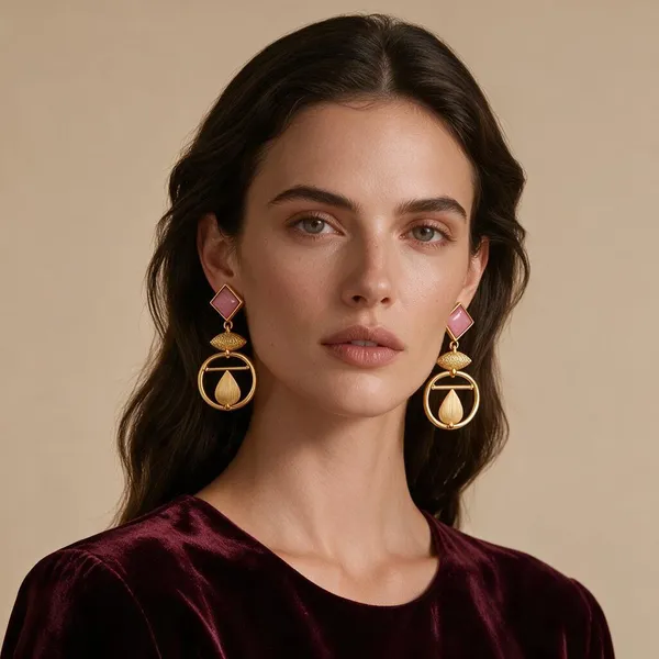 Gold_Pink_Stone_Geometric_Drop_Earrings_For_Women