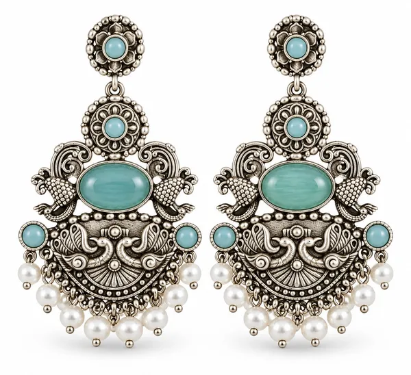 Silver_Oxidized_Peacock_Turquoise_Dangle_Earrings_For_Women