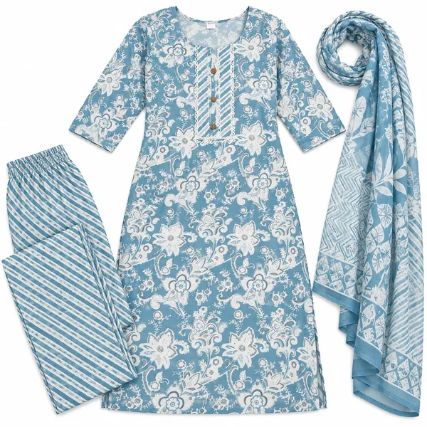 Blue_Floral_Printed_Straight_Kurta_Set_For_Women