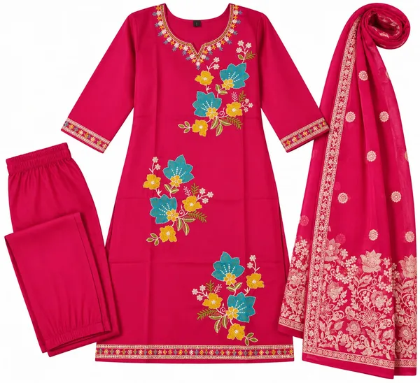 Magenta_Embroidered_Straight_Kurta_Set_For_Women