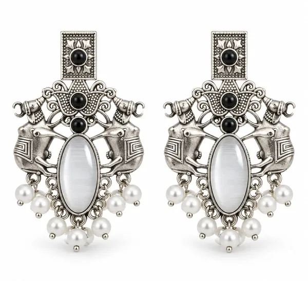 Silver_Oxidized_Elephant_Pearl_Drop_Earrings_For_Women
