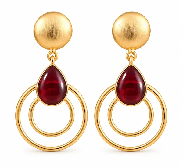 Gold_Red_Teardrop_Circular_Hoop_Drop_Earrings_For_Women