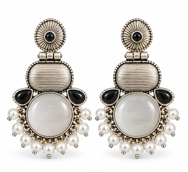Silver_Oxidized_Pearl_Drop_Earrings_For_Women
