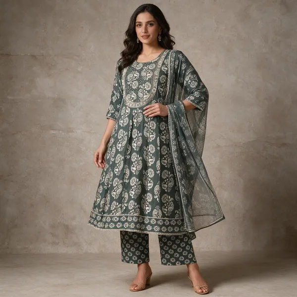 Green_Floral_Printed_Straight_Kurta_Pant_Dupatta_Set_For_Women