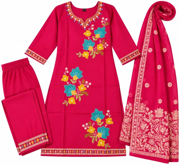 Magenta_Embroidered_Straight_Kurta_Set_For_Women