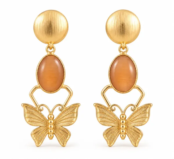Gold_Tone_Amber_Butterfly_Motif_Drop_Earrings_For_Women