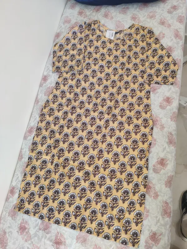 Mustard_Printed_Straight_Fit_Kurta_For_Women