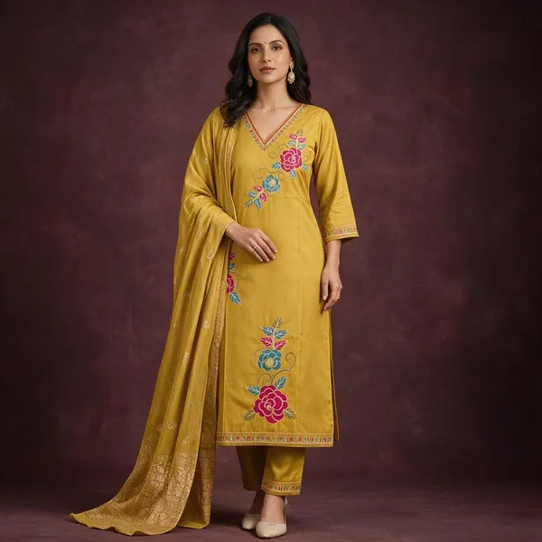 Yellow_Floral_Embroidered_Straight_Kurta_Set_For_Women