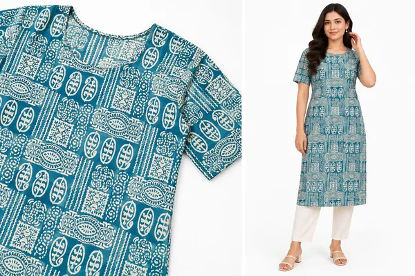 Teal_Printed_Straight_KurtI_For_Women