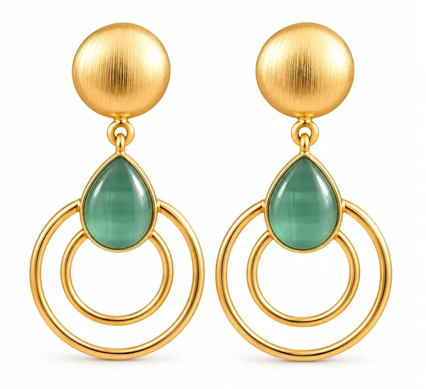 Gold-Tone_Green_Teardrop_Hoop_Drop_Earrings_For_Women