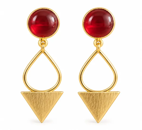 Gold_Red_Stone_Geometric_Drop_Earrings_For_Women