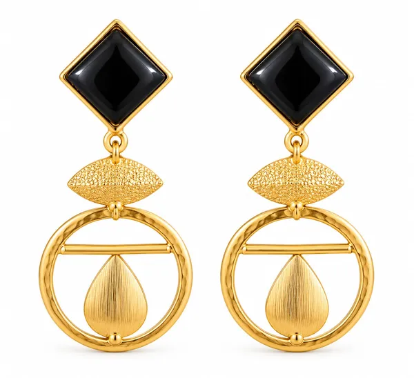 Gold_Tone_Black_Stone_Geometric_Drop_Earrings_For_Women