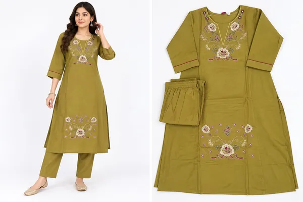 Olive_Green_Embroidered_Straight_Kurta_Set_For_Women