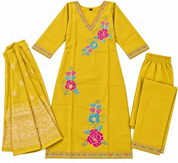 Yellow_Floral_Embroidered_Straight_Kurta_Set_For_Women