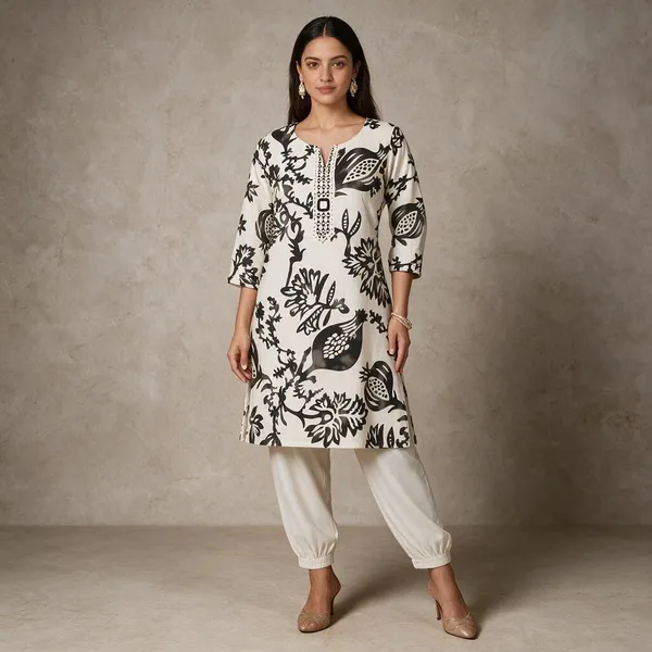 White_Floral_Printed_Straight_Kurta_Set_With_Pants_For_Women