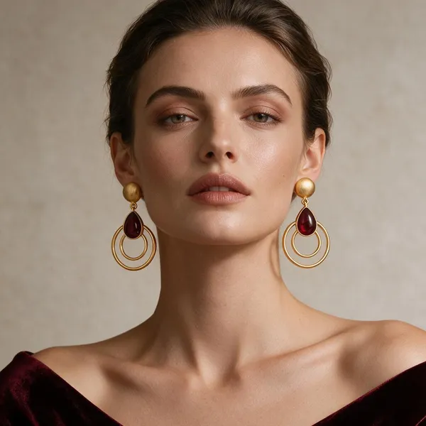 Gold_Red_Teardrop_Circular_Hoop_Drop_Earrings_For_Women