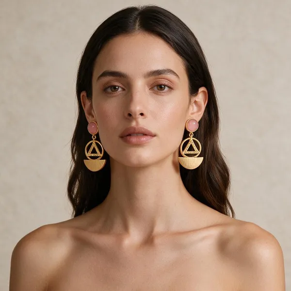 Gold_Pink_Accent_Geometric_Triangle_Drop_Earrings_For_Women