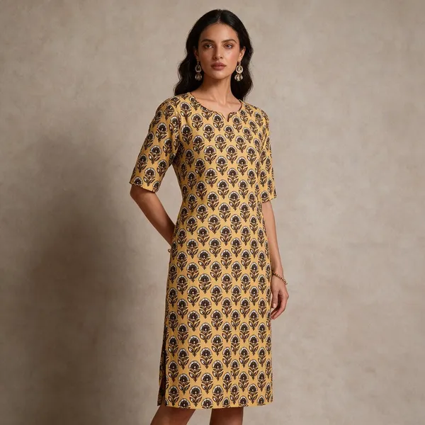 Mustard_Printed_Straight_Fit_Kurta_For_Women