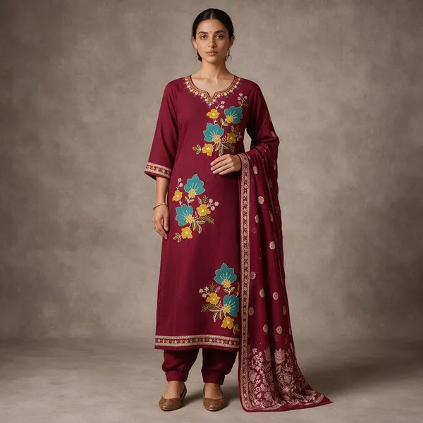 Magenta_Embroidered_Straight_Kurta_Set_For_Women