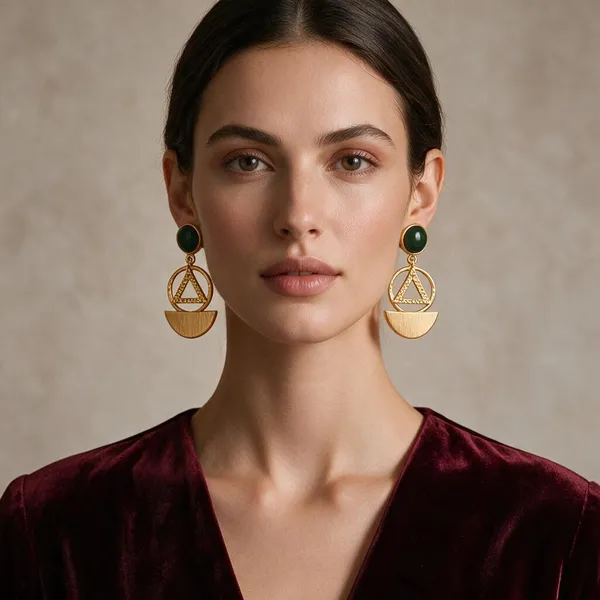 Gold_Tone_Green_Stone_Geometric_Drop_Earrings_For_Women