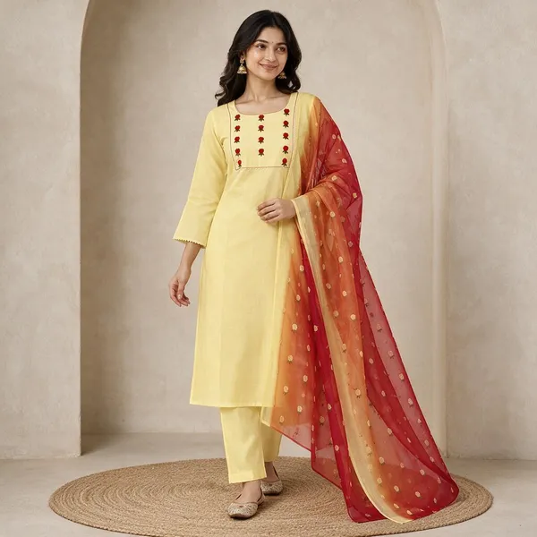Yellow_Embroidered_Straight_Kurta_Set_For_Women