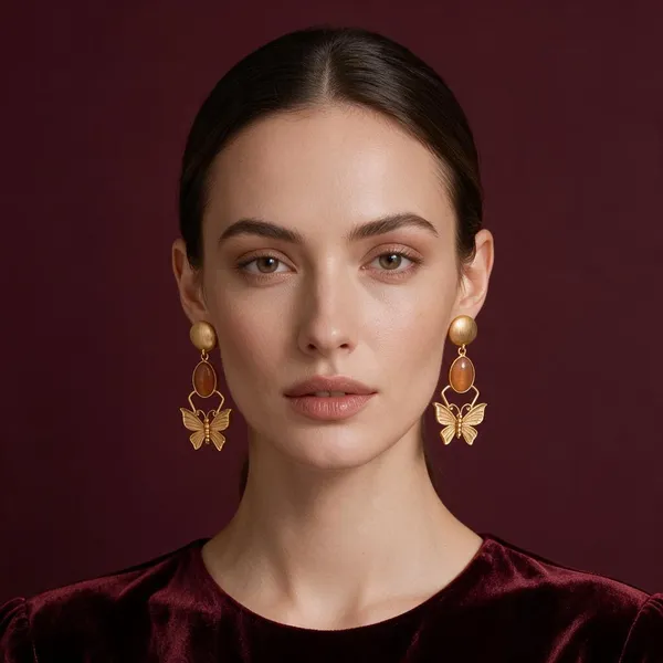 Gold_Tone_Amber_Butterfly_Motif_Drop_Earrings_For_Women