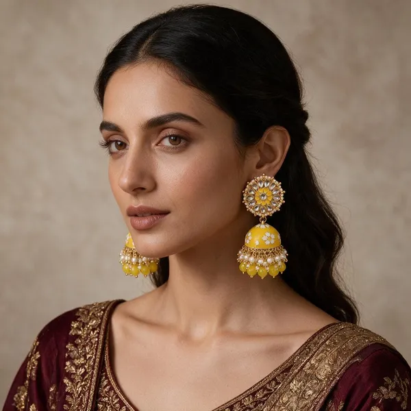 Yellow_Gold_Tone_Kundan_Pearl_Jhumka_Earrings_For_Women
