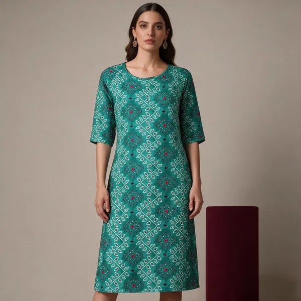 Green_Geometric_Print_Straight_Kurta_For_Women