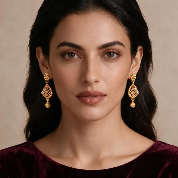 Gold_Tone_Crystal_Pink_Stone_Teardrop_Drop_Earrings_For_Women