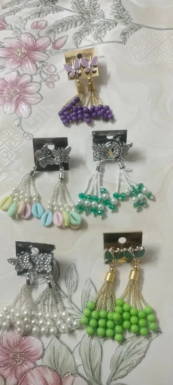 Multicolour_Beaded_Butterfly_Tassel_Earrings_Set_For_Women