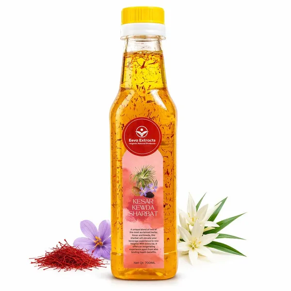 Eeva_Extracts_Natural_Pure_Kesar_Kewda_Extracts_Sharbat_I_No_Added_Water_Content_I_Transparent_I_No_Artificial_Colors_And_Flavors_I_Authentic_Taste_I_Instant_Ready_Drink_With_Milk_Or_Water_2_Piece_Ctc_Neck_Cap_I_Cool_Refreshing_Summer_Drink_700_Ml