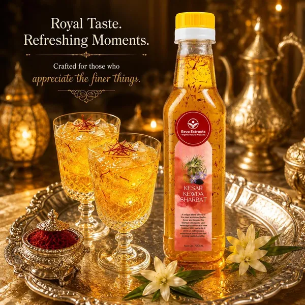 Eeva_Extracts_Natural_Pure_Kesar_Kewda_Extracts_Sharbat_I_No_Added_Water_Content_I_Transparent_I_No_Artificial_Colors_And_Flavors_I_Authentic_Taste_I_Instant_Ready_Drink_With_Milk_Or_Water_2_Piece_Ctc_Neck_Cap_I_Cool_Refreshing_Summer_Drink_700_Ml