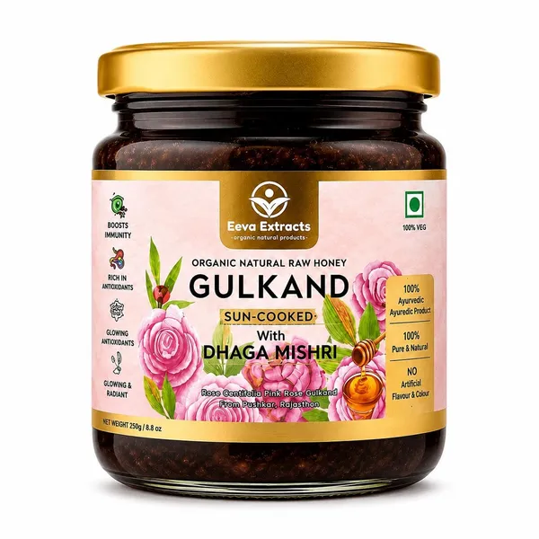 Eeva_Extracts_Sun_Cooked_Rose_Gulkand_250g_No_Refined_Sugar_Sweetened_With_Dhaga_Mishri_Organic_Honey_Certified_Organic_Ayurvedic_Coolant_Supports_Gut_Health_Digestion