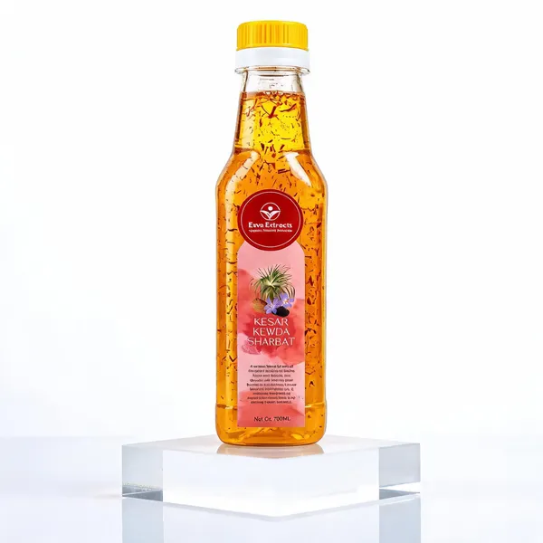Eeva_Extracts_Natural_Pure_Kesar_Kewda_Extracts_Sharbat_I_No_Added_Water_Content_I_Transparent_I_No_Artificial_Colors_And_Flavors_I_Authentic_Taste_I_Instant_Ready_Drink_With_Milk_Or_Water_2_Piece_Ctc_Neck_Cap_I_Cool_Refreshing_Summer_Drink_700_Ml,_800Gm