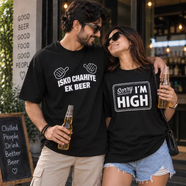 Unisex_Pack_Of_2_Oversized_T_Shirts_Couple_T_Shirts_Beer_And_High_One_Piece_Each_Black