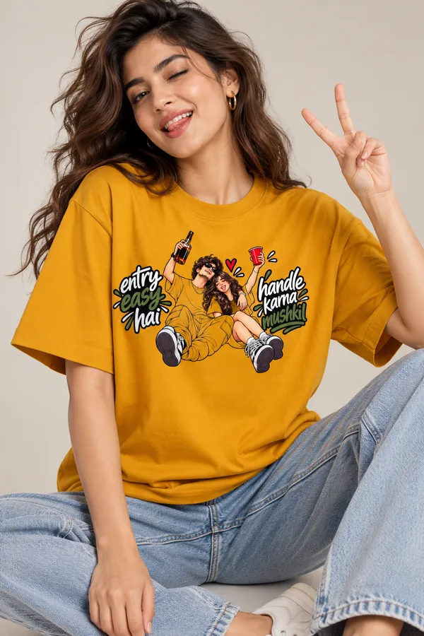 Entry_Easy_Hai_Handle_Karna_Mushkil_Graphic_T_Shirt_For_Women_Lo_Do_Mustard