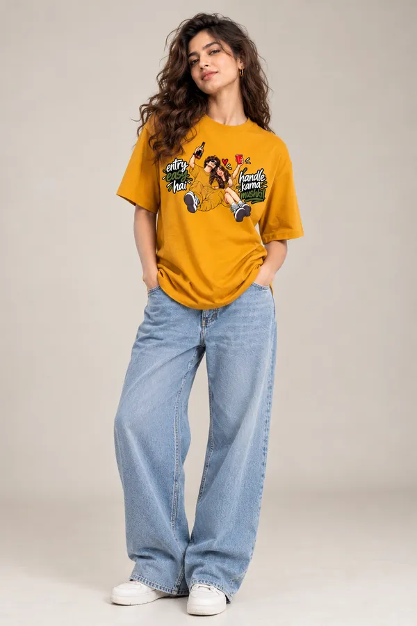 Entry_Easy_Hai_Handle_Karna_Mushkil_Graphic_T_Shirt_For_Women_Lo_Do_Mustard