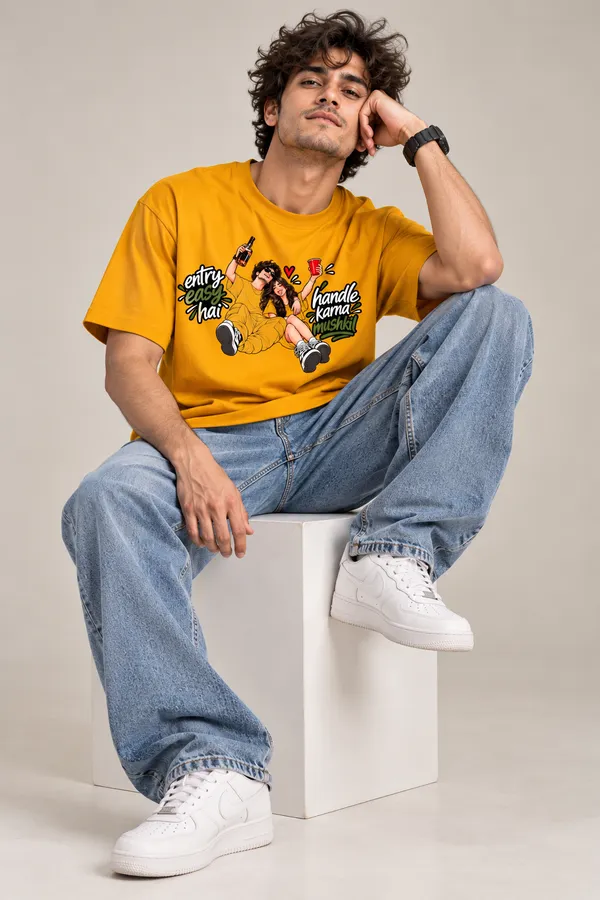Entry_Easy_Hai_Handle_Karna_Mushkil_Graphic_T_Shirt_For_Men_Lo_Do_Mustard