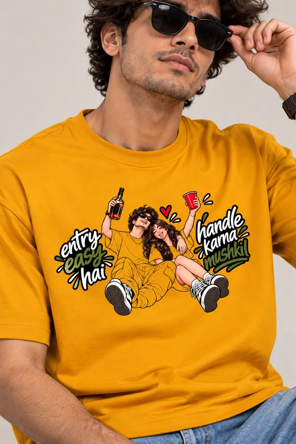 Entry_Easy_Hai_Handle_Karna_Mushkil_Graphic_T_Shirt_For_Men_Lo_Do_Mustard