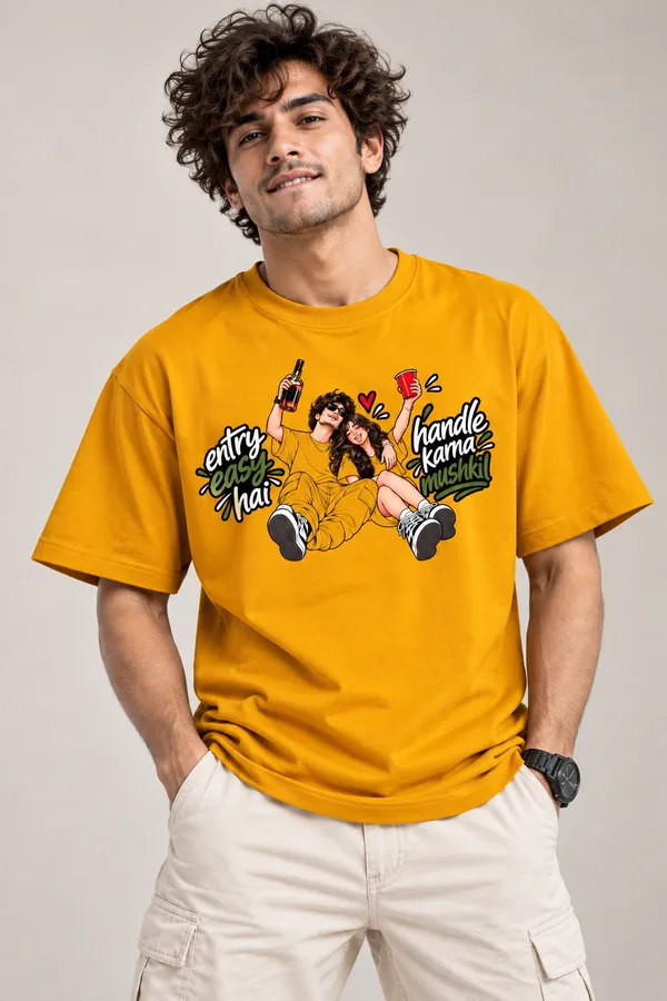 Entry_Easy_Hai_Handle_Karna_Mushkil_Graphic_T_Shirt_For_Men_Lo_Do_Mustard