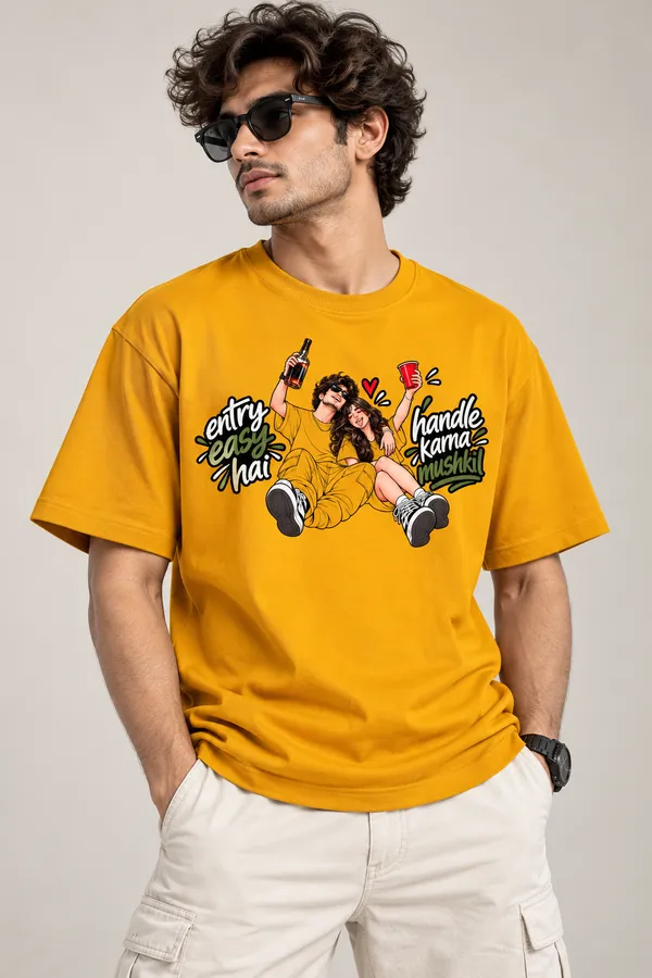 Entry_Easy_Hai_Handle_Karna_Mushkil_Graphic_T_Shirt_For_Men_Lo_Do_Mustard