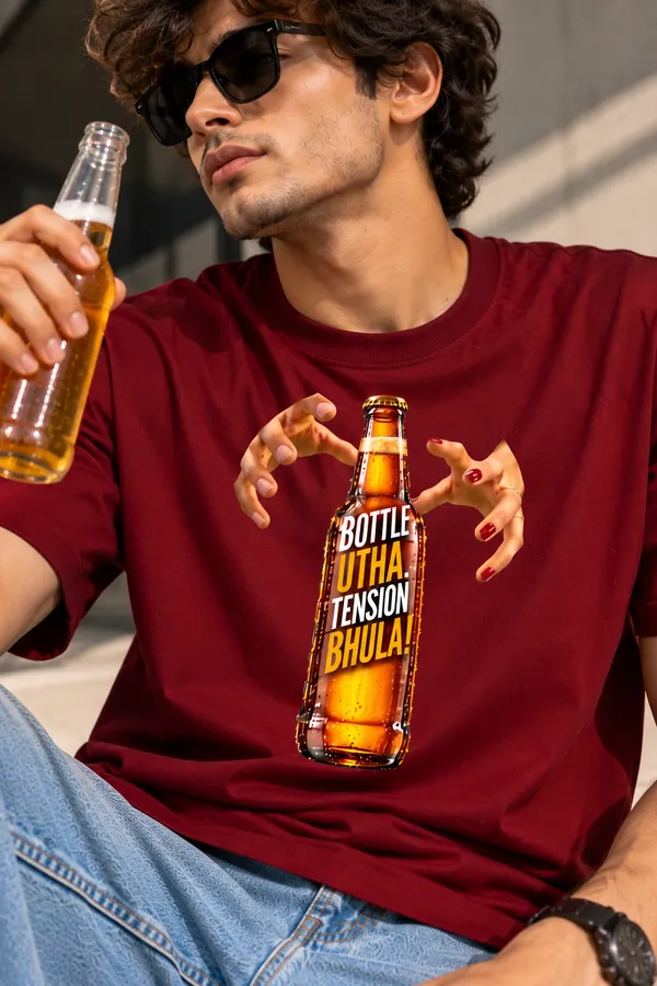 Lo_Do_Bottle_Utha_Tension_Bhula_Oversized_Graphic_T_Shirt_For_Men_Maroon_Maroon