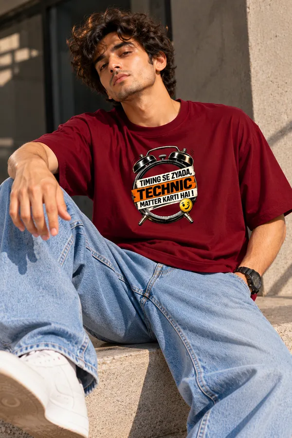 Lo_Do_Timing_Se_Zyada_Technic_Matter_Karti_Hai_Oversized_T_Shirt_For_Men_Burgundy_Burgundy
