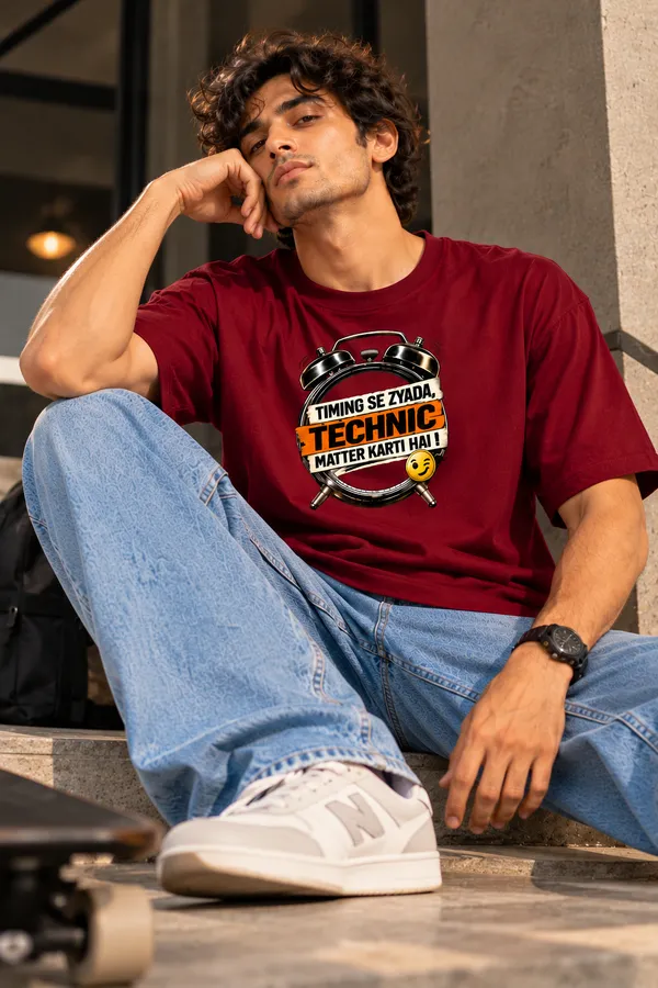 Lo_Do_Timing_Se_Zyada_Technic_Matter_Karti_Hai_Oversized_T_Shirt_For_Men_Burgundy_Burgundy