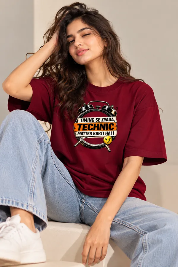Lo_Do_Timing_Se_Zyada_Technic_Matter_Karti_Hai_Oversized_T_Shirt_For_Women_Burgundy_Burgundy