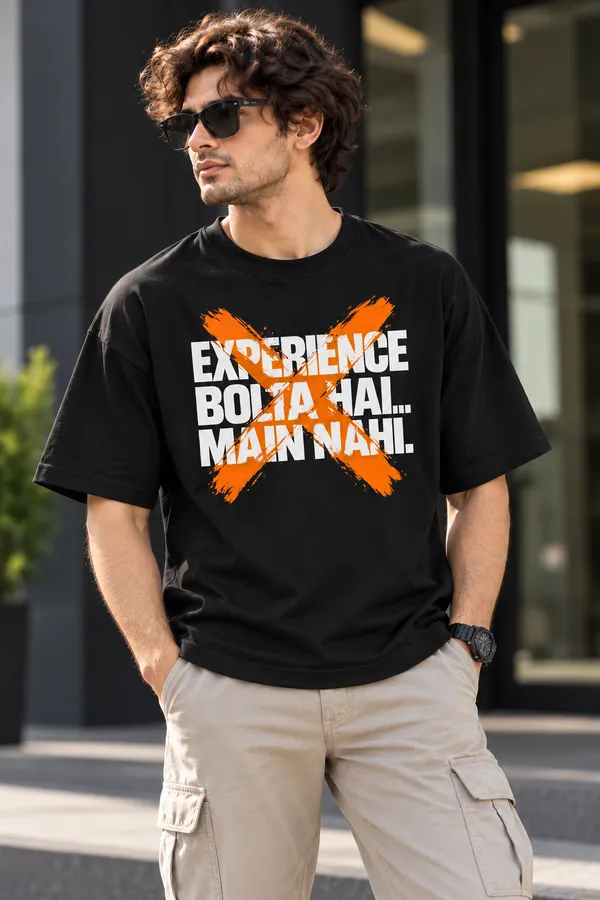Lo_Do_Experience_Bolta_Hai_Main_Nahi_Oversized_Black_Graphic_T_Shirt_For_Men_Black