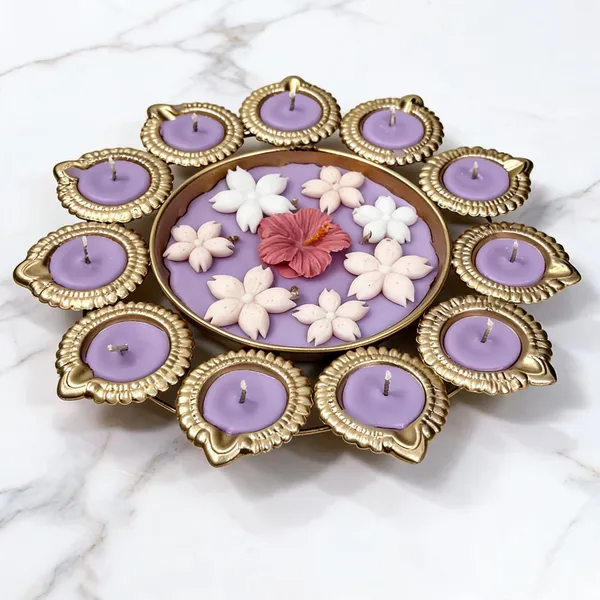 Metal_Gold-Tone_Festive_Floral_Candle_Diya_Set