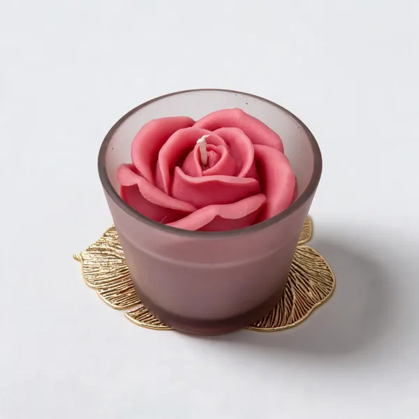 Wax_Glass_Floral_Rose_Shaped_Decorative_Candle_With_Holder