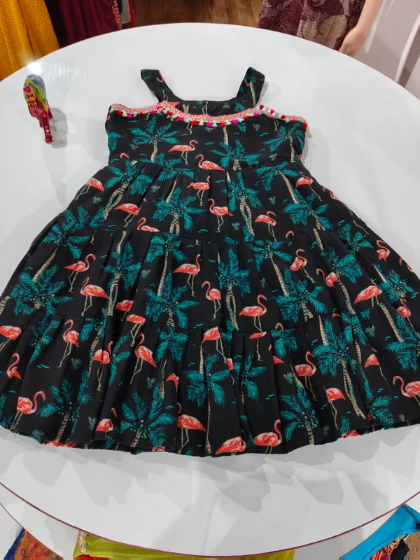 Multicolor_Cotton_Rayon_Printed_Flared_Dress_For_Girls