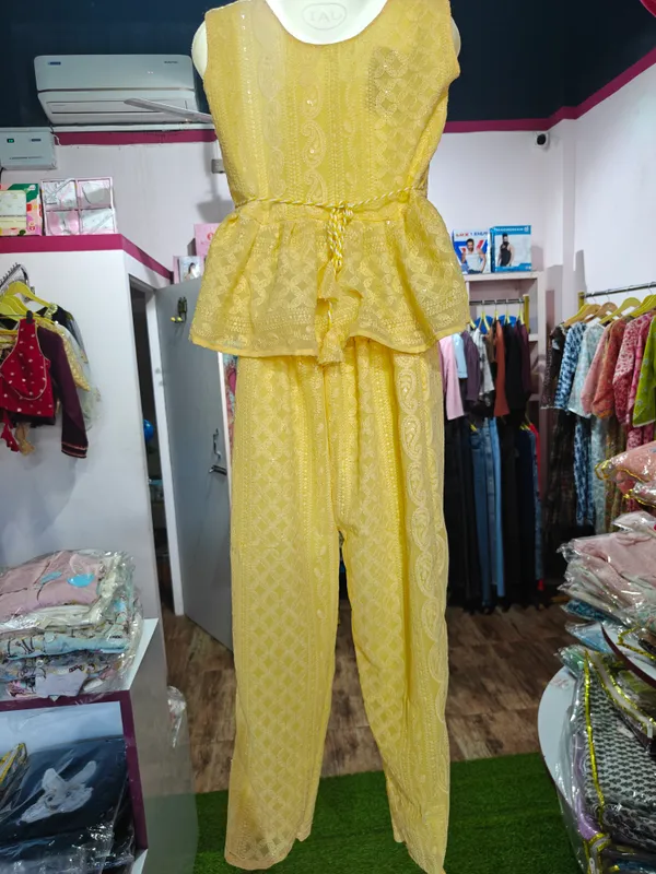 Yellow_Cotton_Lace_Peplum_Top_And_Trouser_Set_For_Girls